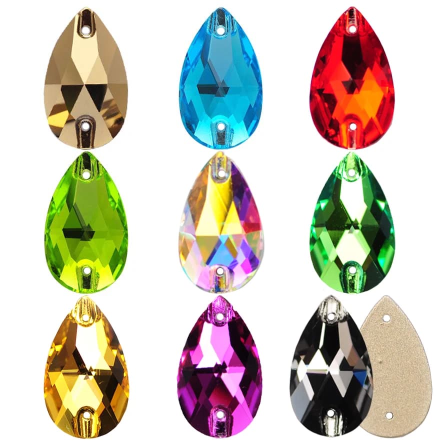 Pierres à coudre Strass de qualité 6A, goutte de déchirure, perles à dos plat pour décoration de robe, sacs, fabrication de chaussures et de vêtements