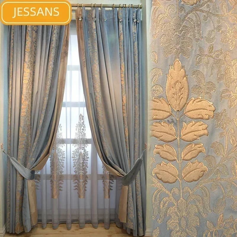 Nouveaux rideaux de luxe 2025 en chenille épissée, magnifiques rideaux français de style américain pour salon et chambre, rideaux en velours néo-classiques
