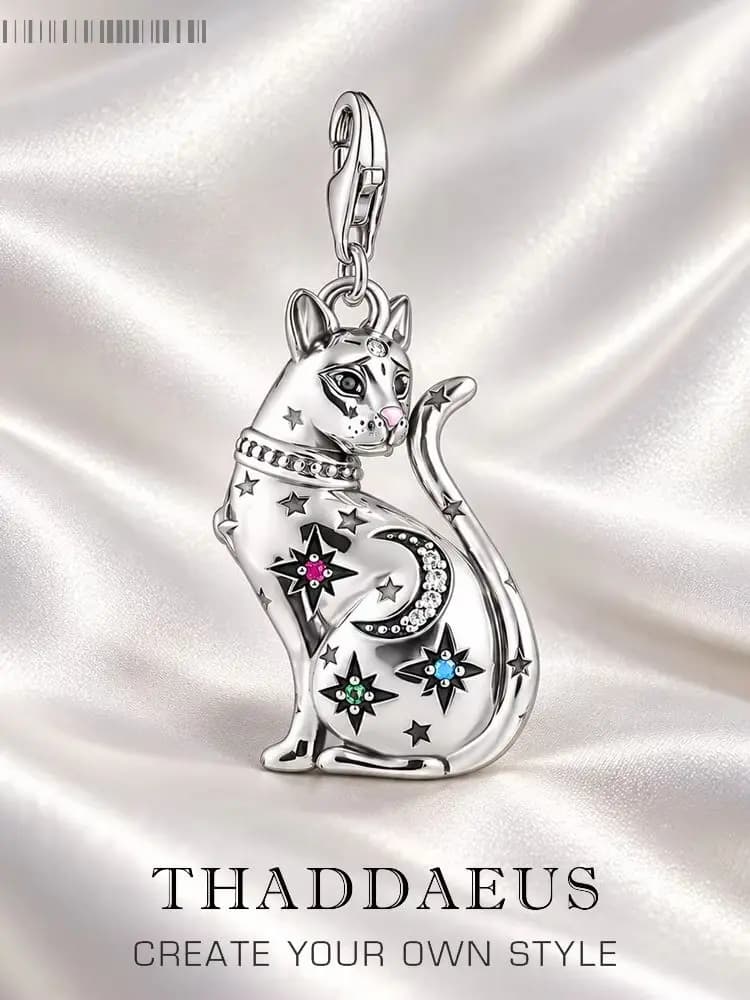 Breloque porte-bonheur personnelle Constellation de chat magique pour femmes, pendentif romantique en argent Sterling 925