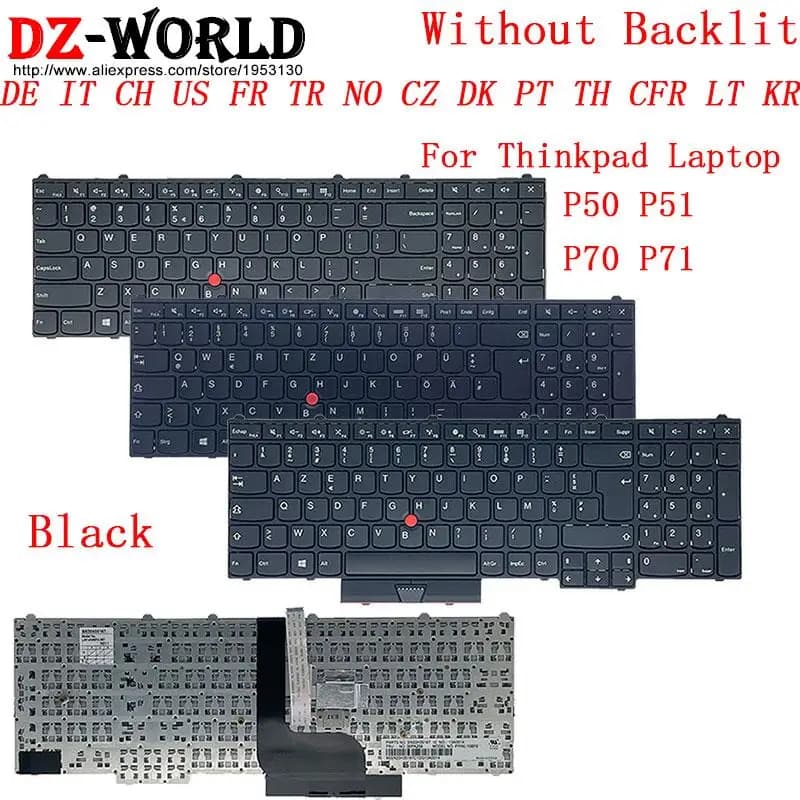 Clavier pour ordinateur portable Lenovo Thinkpad P50 P70 P51 P71, DE GR IT CH SWS US FR TR NO CZ DK PT TH CFR LT KR Azerty Qwertz