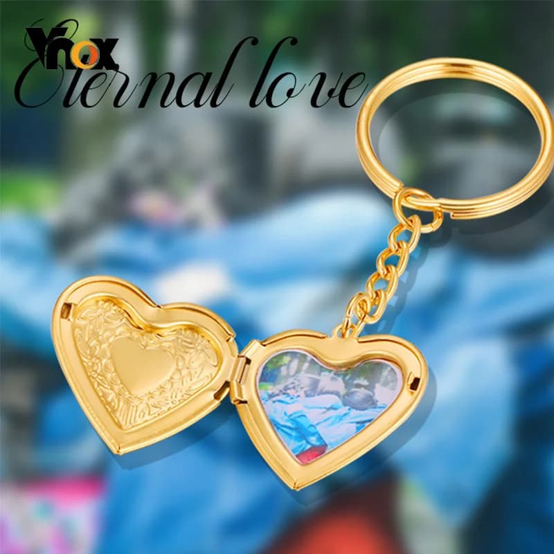 Vnox – porte-clés personnalisé avec Photo, porte-clés médaillon en acier inoxydable, breloque en forme de cœur, accessoire décontracté et romantique pour femmes unisexes