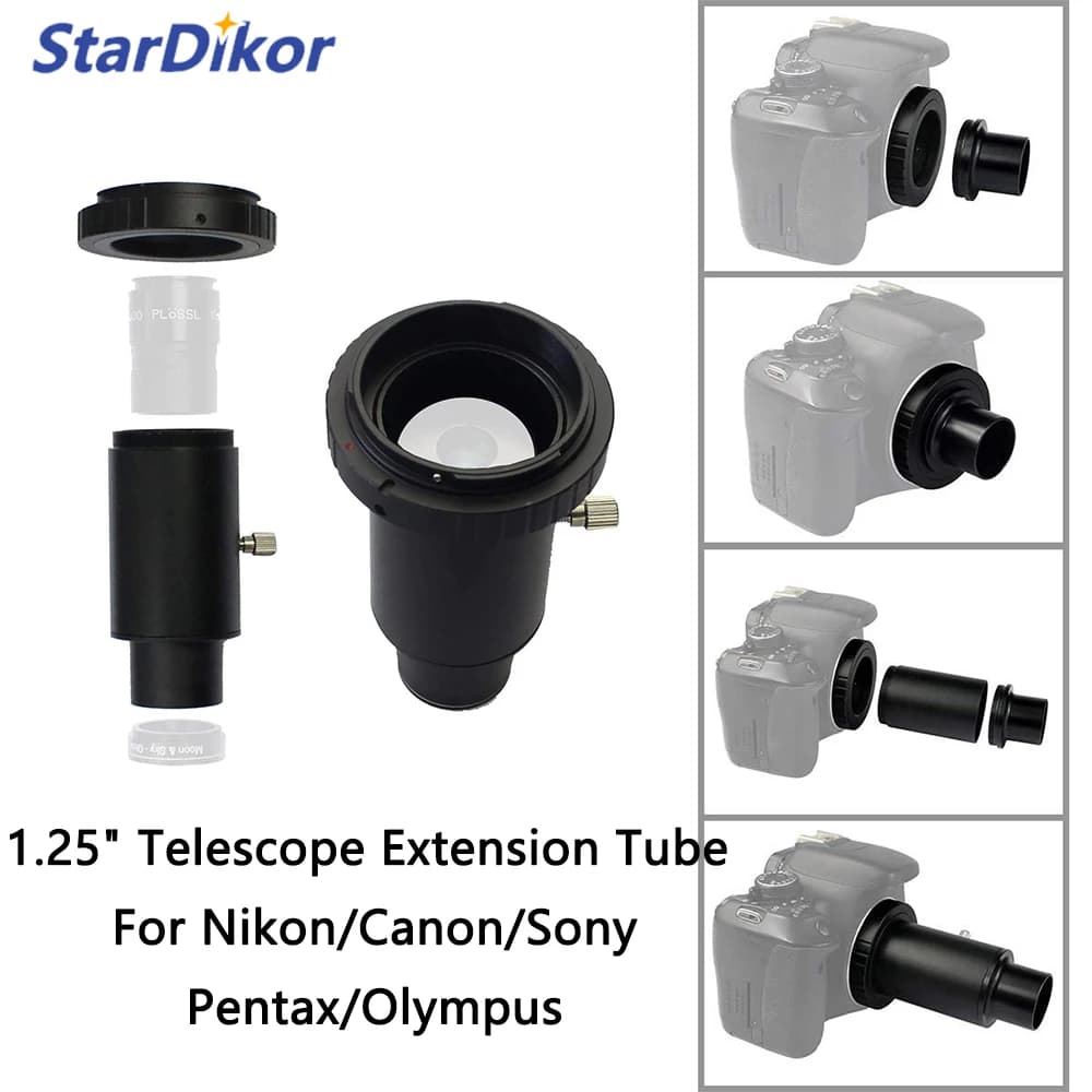 StarDikor-Adaptateur de caméra pour télescope, anneau en T, adaptateur de montage pour télescope 1.25 ", tube d'extension pour Nikon, IL, Sony, Pentax, Olympus