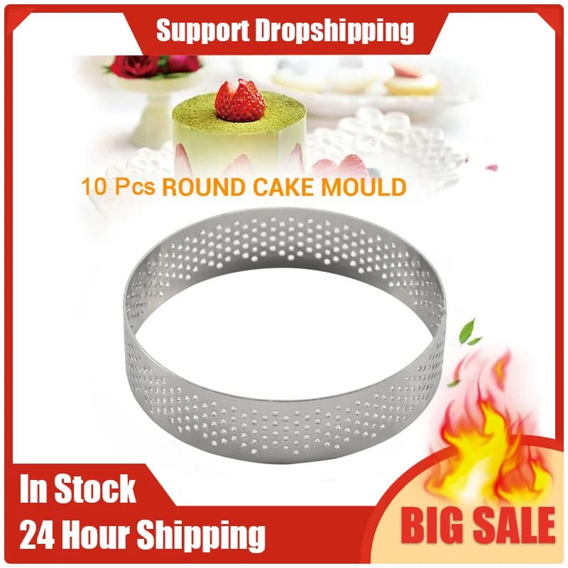 Tour à Tarte Circulaire en Acier Inoxydable, Moule à Gâteau, Outils de Cuisson Perforés, Anneau à Mousse, 8cm, 10 Pièces