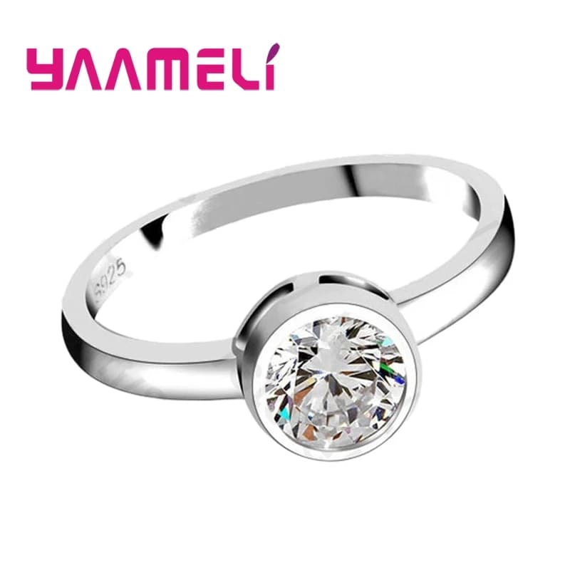 Bagues rondes en cristal en argent Sterling 925, bijoux d'anniversaire, fiançailles, Promotion, à la mode, pour femmes