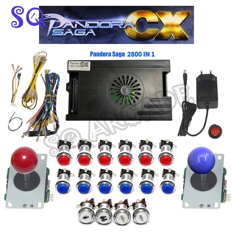 Pandora Saga – Cx 2800-en-1 jeu vidéo rétro, Kit de bricolage, Joystick, boutons poussoirs chromés, Arcade pour 2 joueurs, Machine d'arcade, Cabine domestique