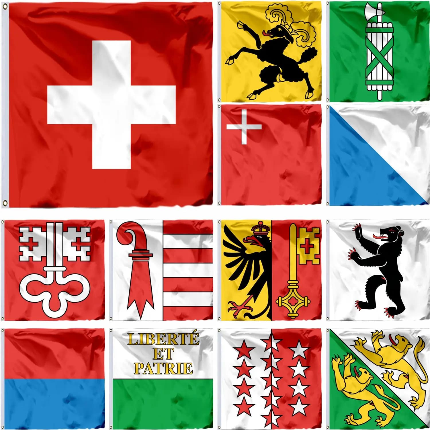 Drapeau de l'Unterwalden, Suisse, Jura et Schaffhausen, 21x21CM, 4x4FT, Saint-Gall, Schwyz, Zürich, Bannière, Thurgau, Valais, Vaud, Nidw