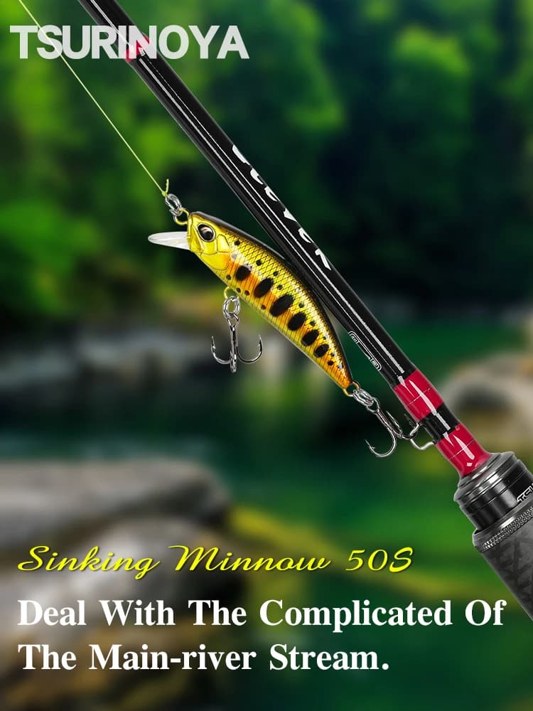 TSURINOYA Leurre de Pêche, Accessoire Wobblers Méné et Dur en Ruisseau, Mini Manivelle, Appât Jerkbait en Eau, Naufrage pour Truite, Modèle DW63, 50 mm, 5g