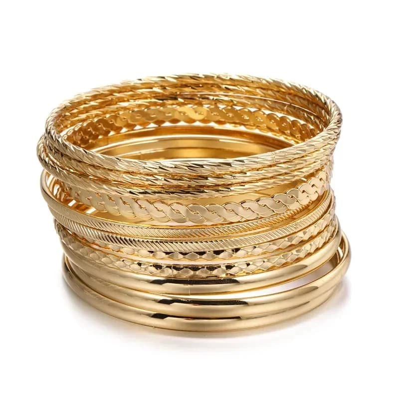 12 pièces Punk bordure chaîne cubaine Bracelets ensemble pour femmes Miami Boho épais couleur or Bracelets porte-bonheur Bracelets bijoux de mode