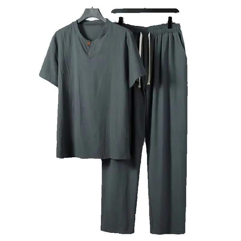 Ensemble deux pièces en lin et t-shirt pour homme, vêtement de grande taille, Style chinois, 8xl, 9xl plus, nouvelle collection été 2021