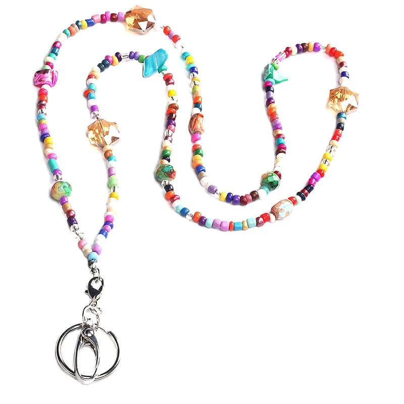 Lanière de mode perlée pour femmes, avec porte-Badge pour enseignants, infirmières et mères, porte-collier d'identité, porte-clés