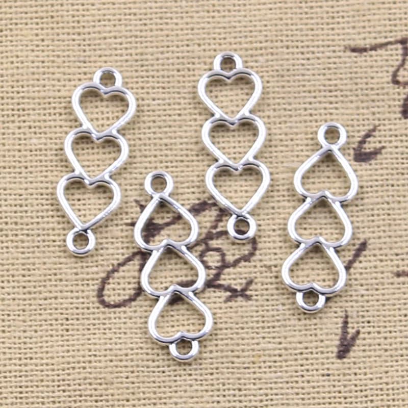 40 pièces breloques coeur lien connecteur 24x8mm Antique couleur argent pendentifs bricolage artisanat faisant des résultats bijoux tibétains faits à la main