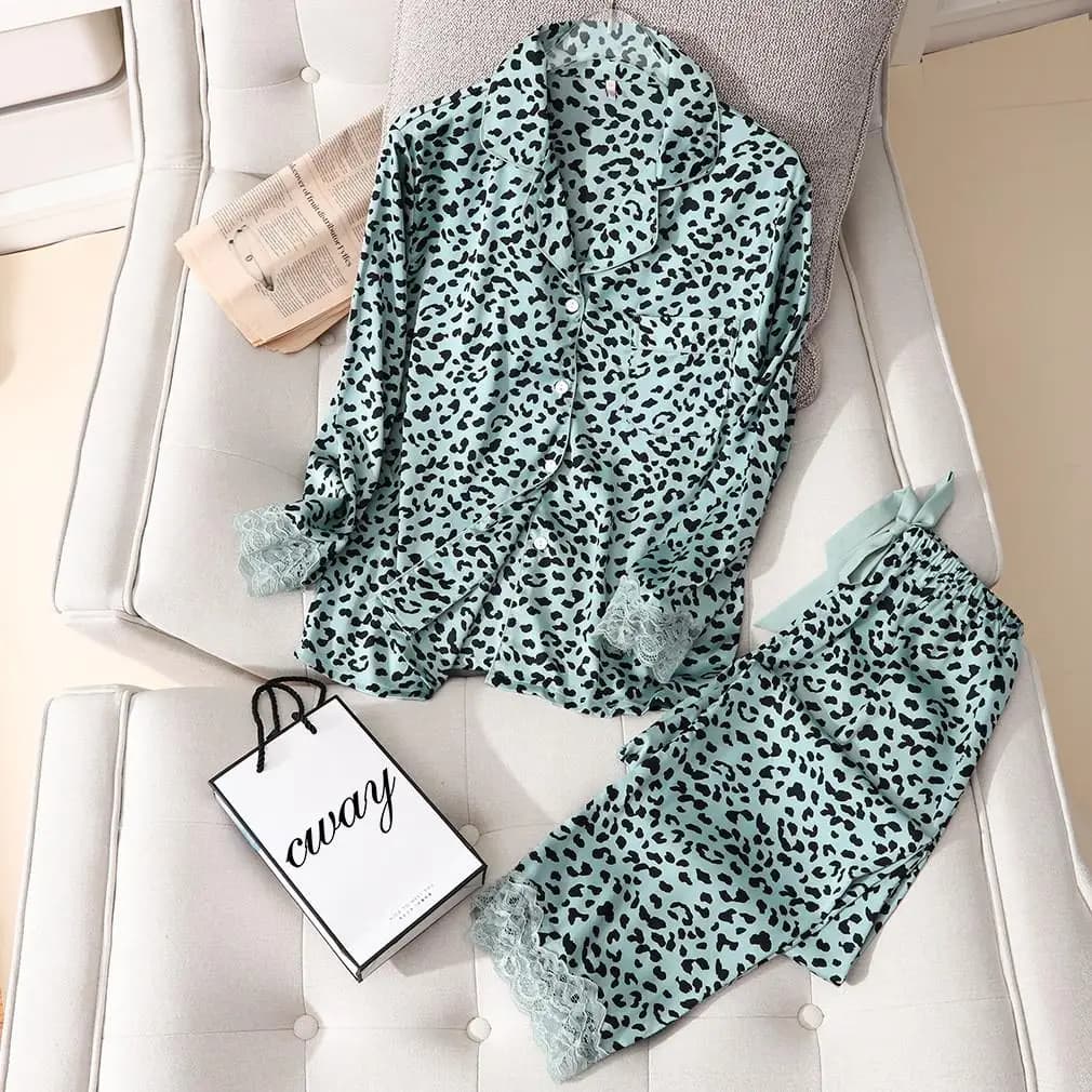 Ensemble Pyjama en Satin soyeux pour femmes, manches longues, vêtements de nuit décontractés, vêtements de maison, 2 pièces