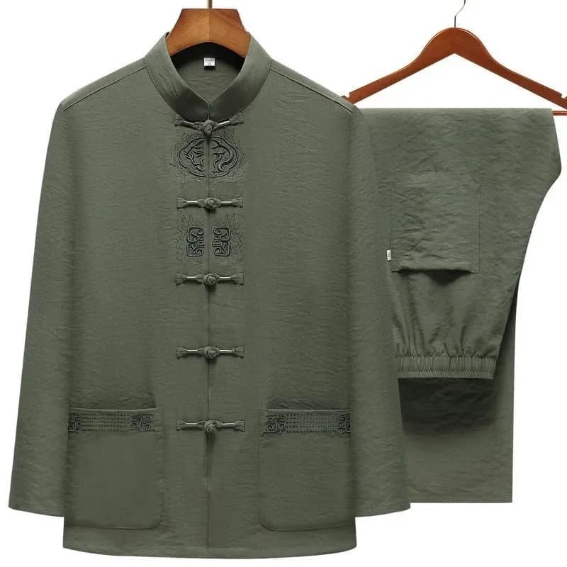 Chemise à manches longues en coton et lin pour hommes, vêtements Wu Shu, broderie rétro traditionnelle chinoise, Hanfu, pantalon long, chapelle Kung Fu Tai trempée