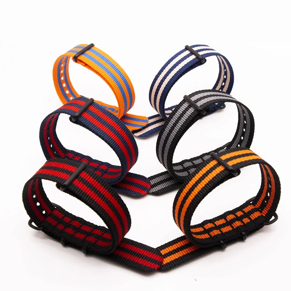 Mode hommes Bracelet de montre noir boucle Bracelet en Nylon rayures bracelets de montre durables sangles tissées Bracelet montres ceinture 18 20 22 24MM