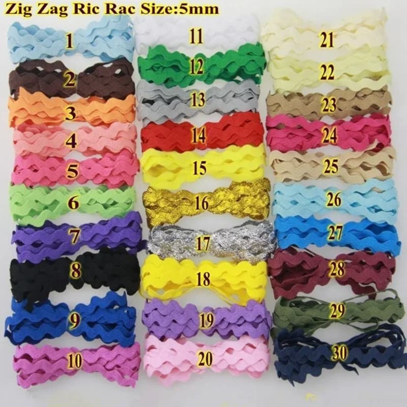 Ruban Zig Zag Ric Rac, Ruban de Dentelle Ondulée Fait à la Main, Impressions Décoratives, Accessoires de Couture, Matériel de Bricolage, Largeur 5mm, 20m