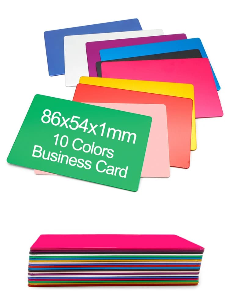 Cartes de visite en aluminium personnalisées pour le client, gravure Laser, étiquette d'identification de chien pour animaux de compagnie, bricolage, cartes cadeaux, 10 couleurs, vente en gros, 100