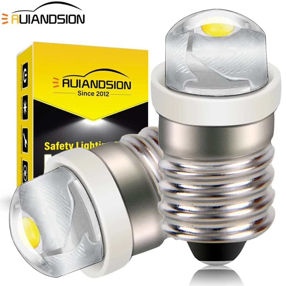 Ampoule LED Ruiandsion E10 COB 0,5W, ampoule de remplacement pour lampe torche super lumineuse, 3V 6V 12V, mini lampe LED universelle pour lampe torche, vélo, 2 pièces
