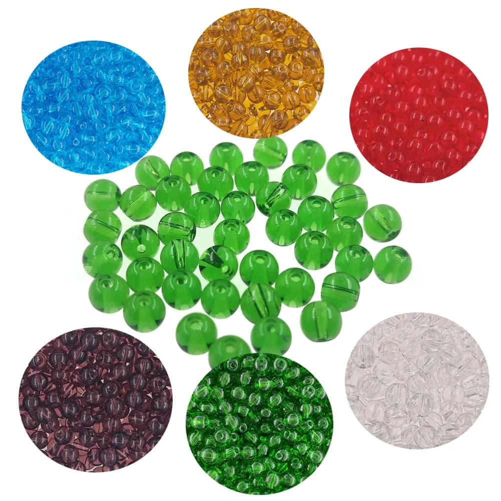 50 perles rondes en verre de 8 mm et 6 mm, rouges, vertes, transparentes, pour la pêche en mer, accessoires de pêche à la carpe pour montages d'appâts