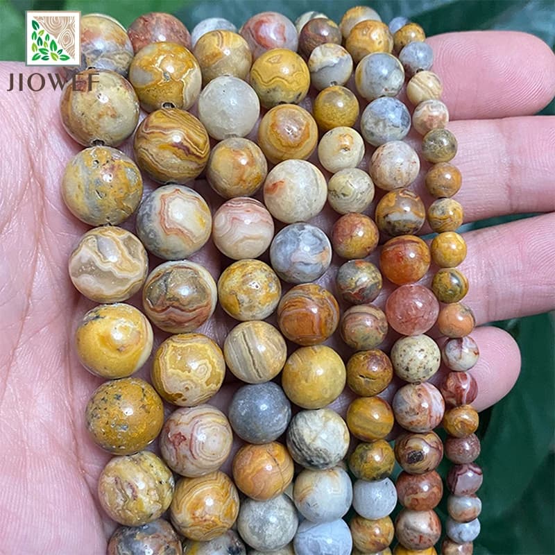Perles rondes en dentelle jaune elin, perles en pierre naturelle pour bijoux à bricoler soi-même, accessoires de collier exécutif, 15 po, 4mm, 6mm, 8mm, 10mm, 12mm, 14mm