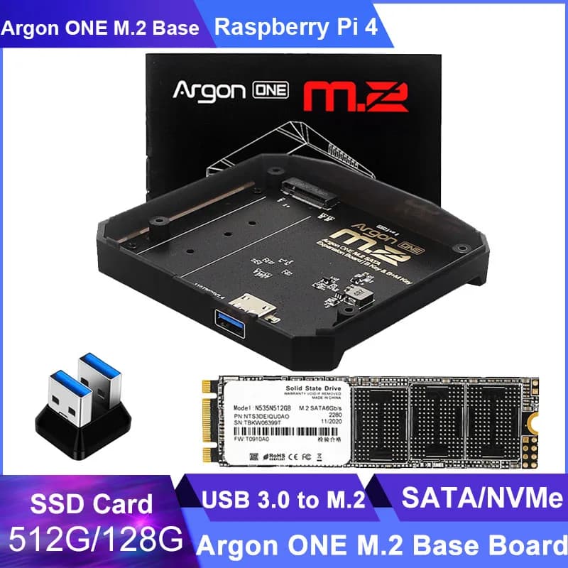 Raspberry Pi 4 Argon ONE, carte USB 3.0 vers M.2 SATA M.2 SSD SSD Nvme M2 512G 128G, base adaptateur pour Argon ONE V2