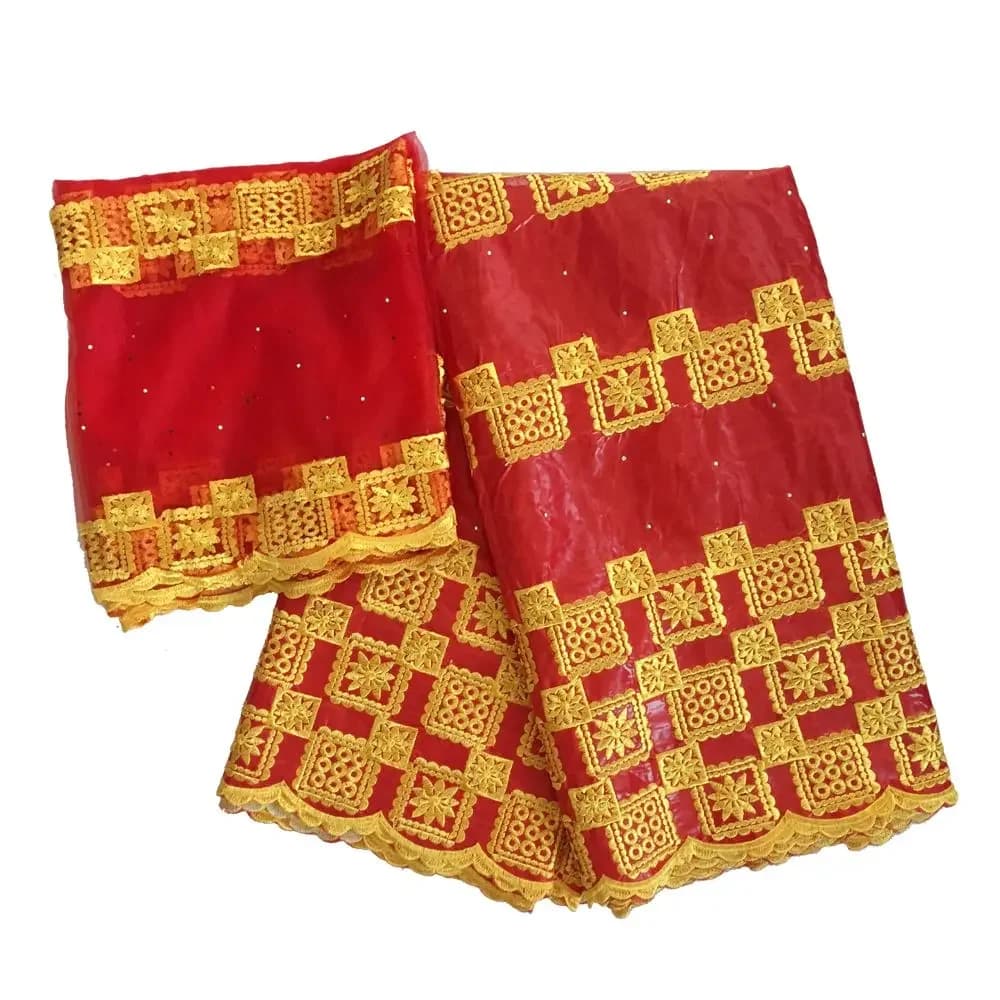 Tissus de couture africains Ankara avec pierres Bazin Brodé, 5+2 Yards, pour robes de mariage et de fête, en coton 2026