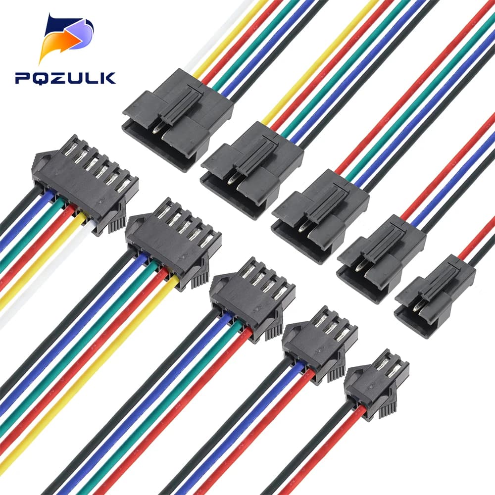 JST-Connecteur de fil mâle à femelle, câble en queue de over, ligne de connexion LED, SM, 2 broches, 3 broches, 4 broches, 5 broches, 6 broches, 2.54mm, 20cm de long, 5 pièces