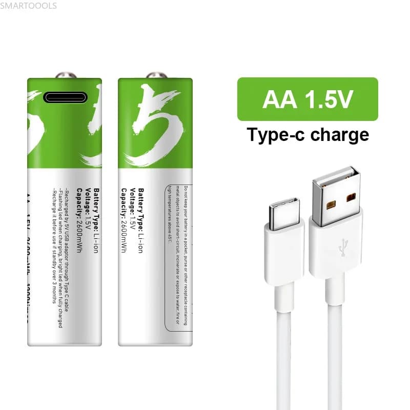 SMARTOOOLS Original USB AA piles rechargeables 1.5V 2600 MWh Li-ion batterie pour télécommande souris électrique jouet batterie