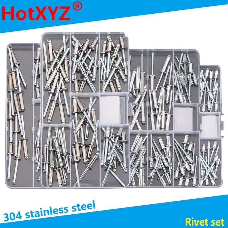 Kit d'assortiment de Rivets aveugles pop à tête de dôme à extrémité ouverte auto-bouchonage en acier inoxydable 304, ensemble de tôles, travail de conduits automobiles
