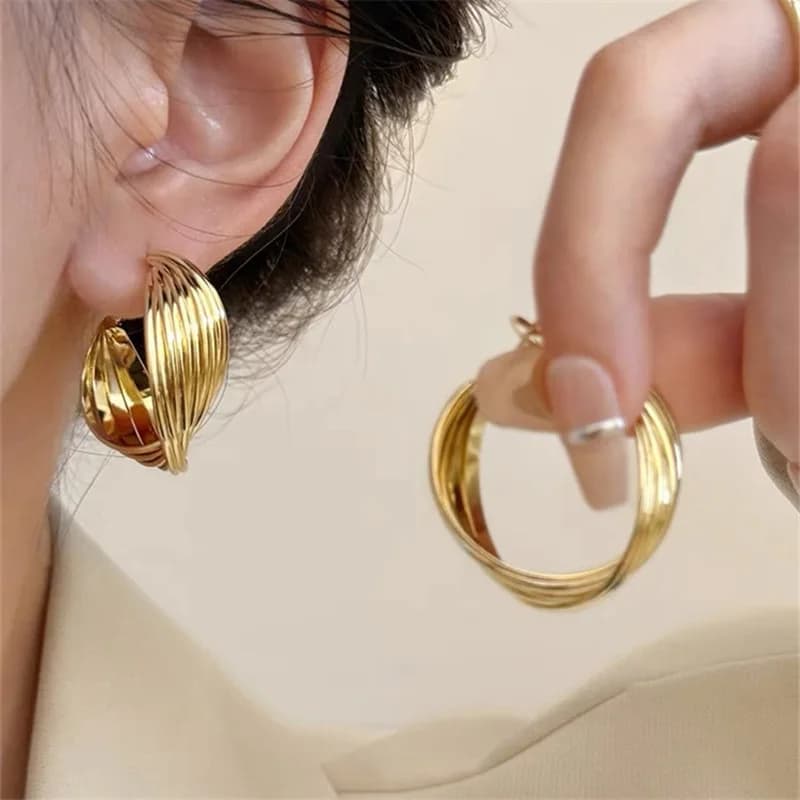BLIJERY Nouvelles Boucles d'oreilles créoles rondes multicouches en métal brillant pour femme, Bijou cadeau
