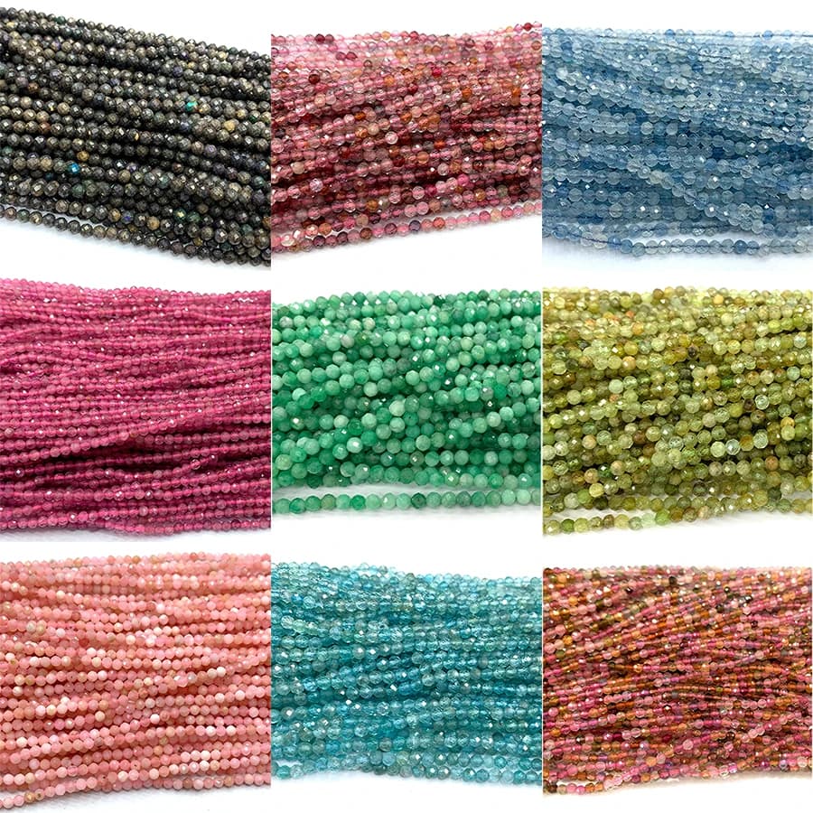 Veemake-Petites perles rondes à facettes naturelles pour bijoux, opale, tourmaline, émeraude, lapis adrenSapphire, arten, spinelle R1