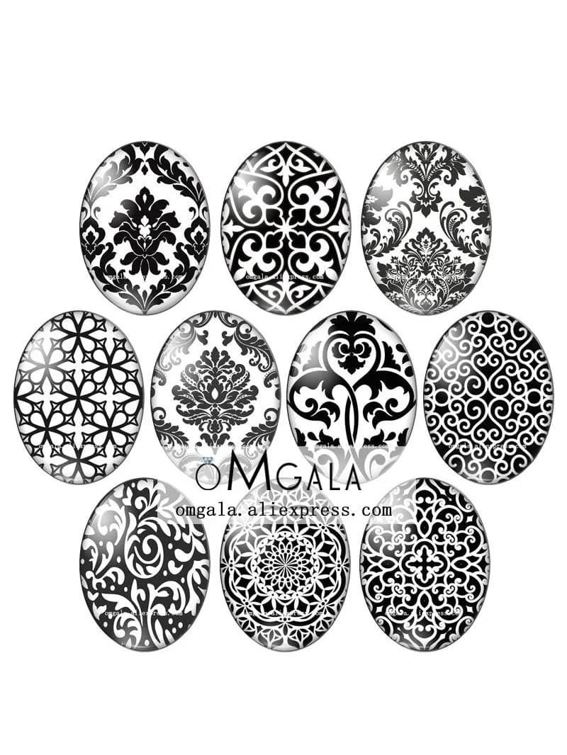 Cabochon en verre à dos plat avec photo nar, motifs géométriques de fleurs noires, personnalité créative, résultats de direction, 13x18mm, 18x25mm, 30x40mm