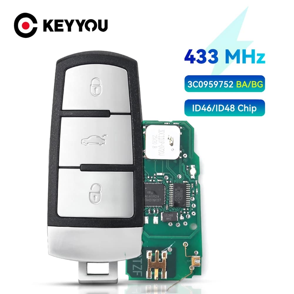 KEYYOU 3C0959752BG/BA clé de voiture à distance sans clé 3 boutons 434MHz PCF7936 ID46 pour VW pour Volkswagen Passat CC Passat Magotan