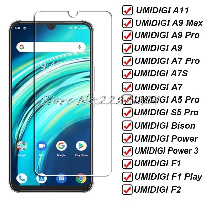 Verre trempé pour UMIDIGI A11 Bison GT A9 Max A7 A7S S5 5 S3 Pro F1 Play F2 Power 3 X One Max A7Pro A9Pro Film de protection d'écran