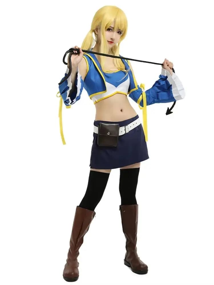 【Prêt à être expédié】Costume de cosplay de la fée Lucy pour femmes, avec ceinture, sac à la taille et fouet, idéal pour Halloween.