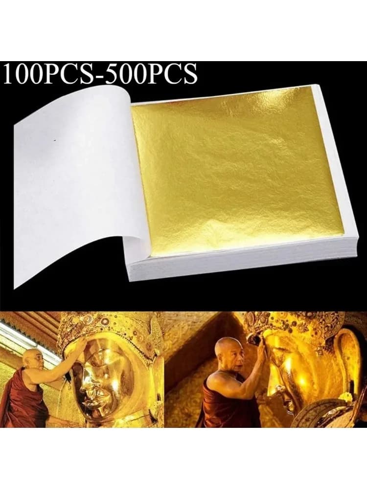 Feuille d'or brillante Pure K pratique, 9x9cm, 100/500 feuilles, pour dorure, lignes de meubles, artisanat mural, décoration