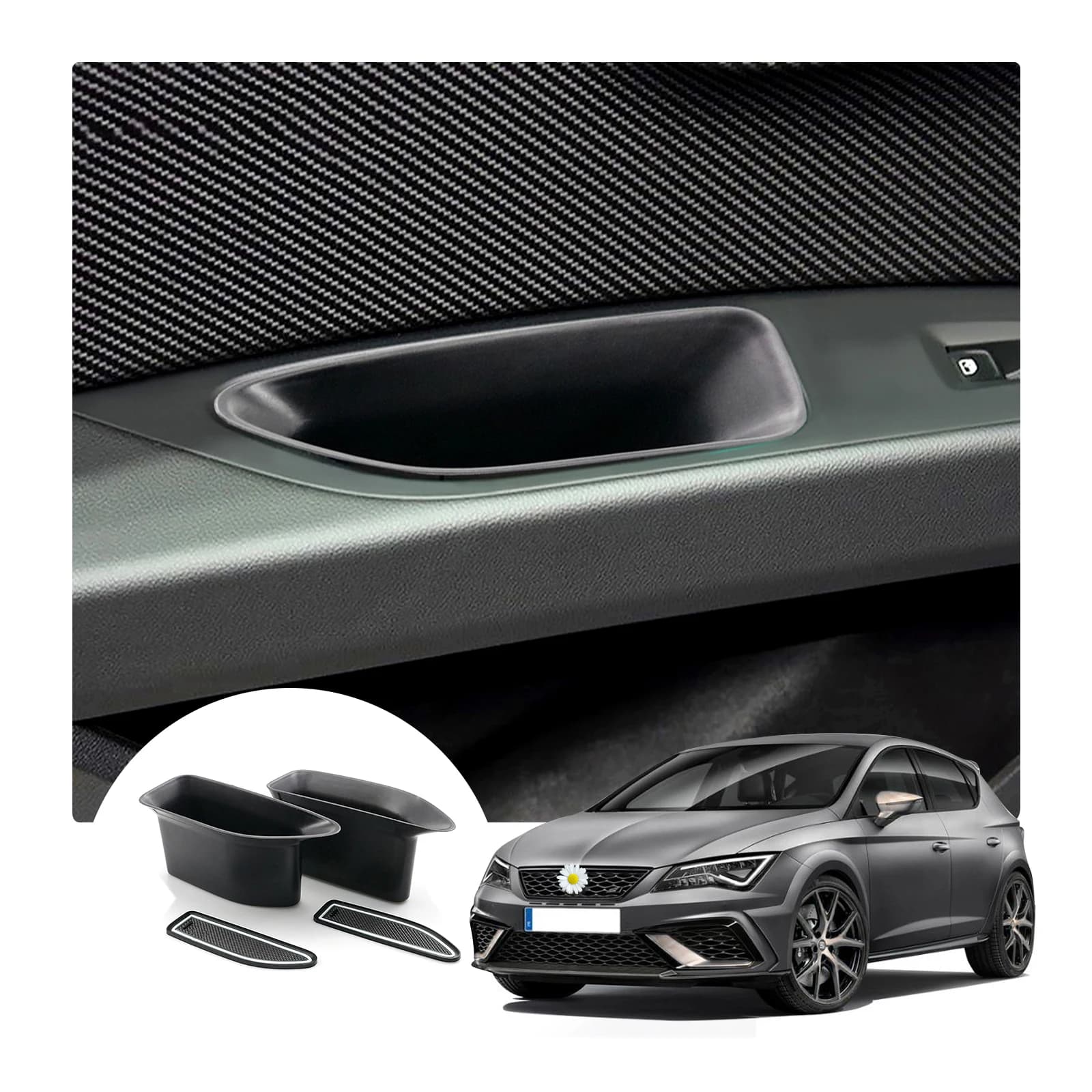 RUIYA – baril de rangement de porte de voiture, pour Leon MK3 Leon Cupra 5F 2013 – 2019, boîte de rangement de porte avant, intérieur automobile, accessoires Leon MK3