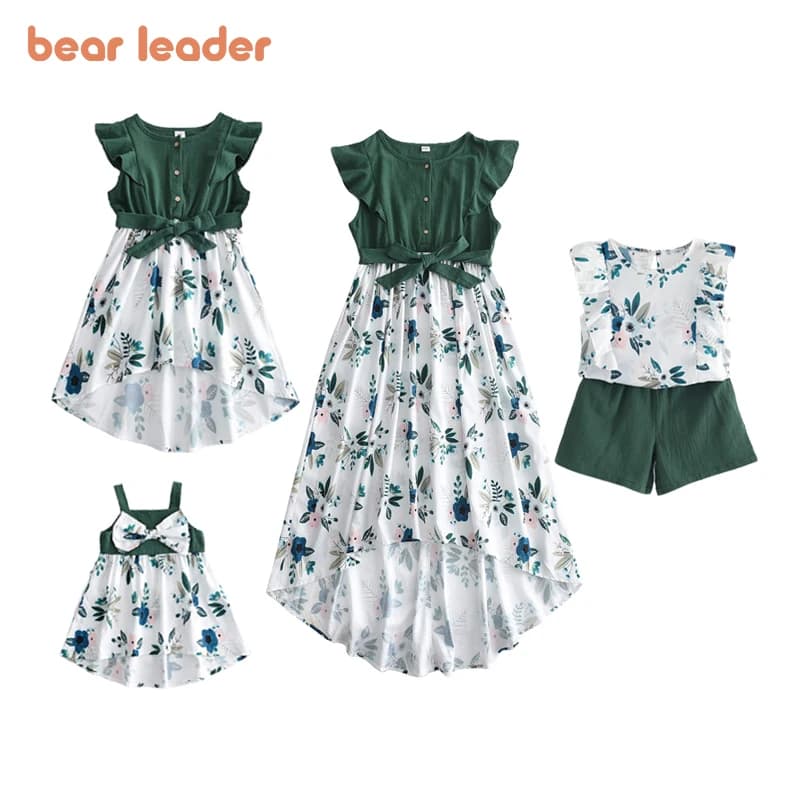 Bear Leader-Tenues assorties pour la famille, robe patchwork à fleurs pour filles, olympiques pour enfants, vêtements mignons pour mère et fille, nouvelle mode