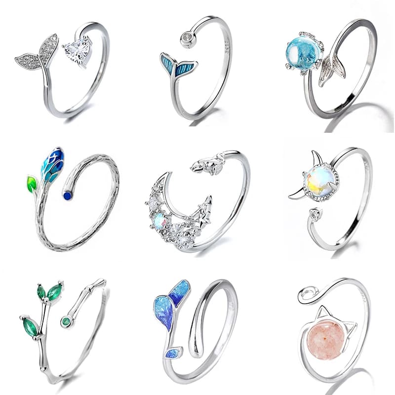Nouvelle mode conte de baleine sirène bleu vert feuille argent couleur bagues empilable pierre de lune pour les femmes bijoux cadeau livraison directe