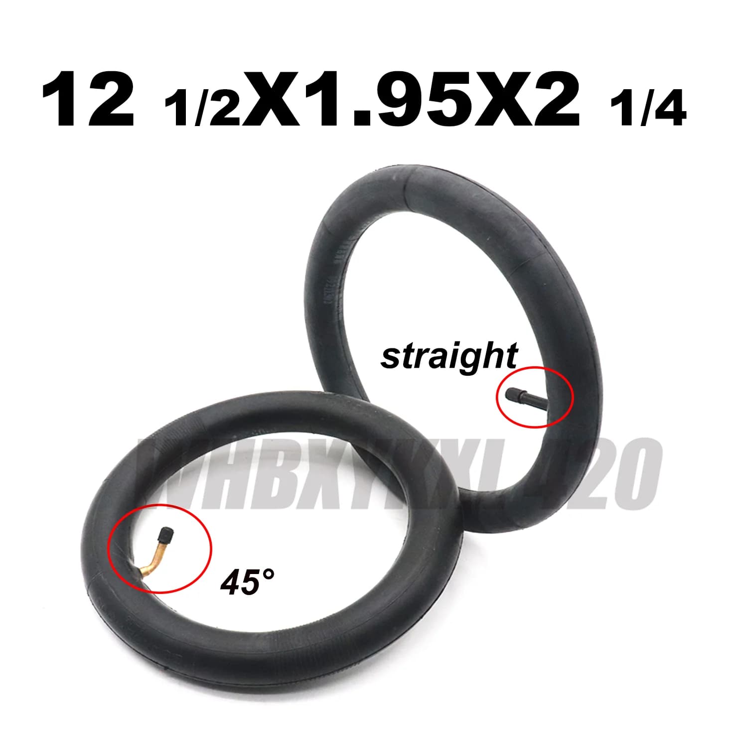 Chambre à air de 12 1/2 x 1,95 x 2 1/4 pouces avec valve droite et à 45 degrés pour mini vélo Rocket, matériau durable, résistance à l'usure