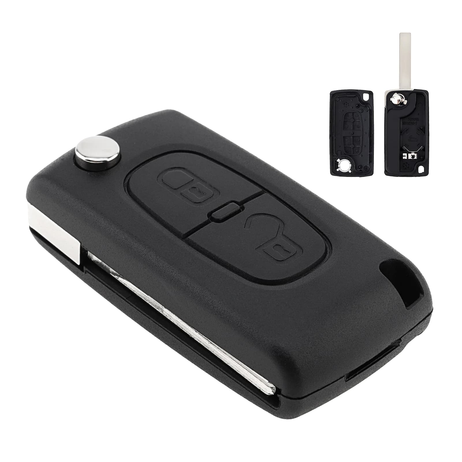 Étui de remplacement pour télécommande de voiture, noir, 2 boutons, pliable, sans puce, lame non coupée, adapté à la Peugeot 207 307 308 407