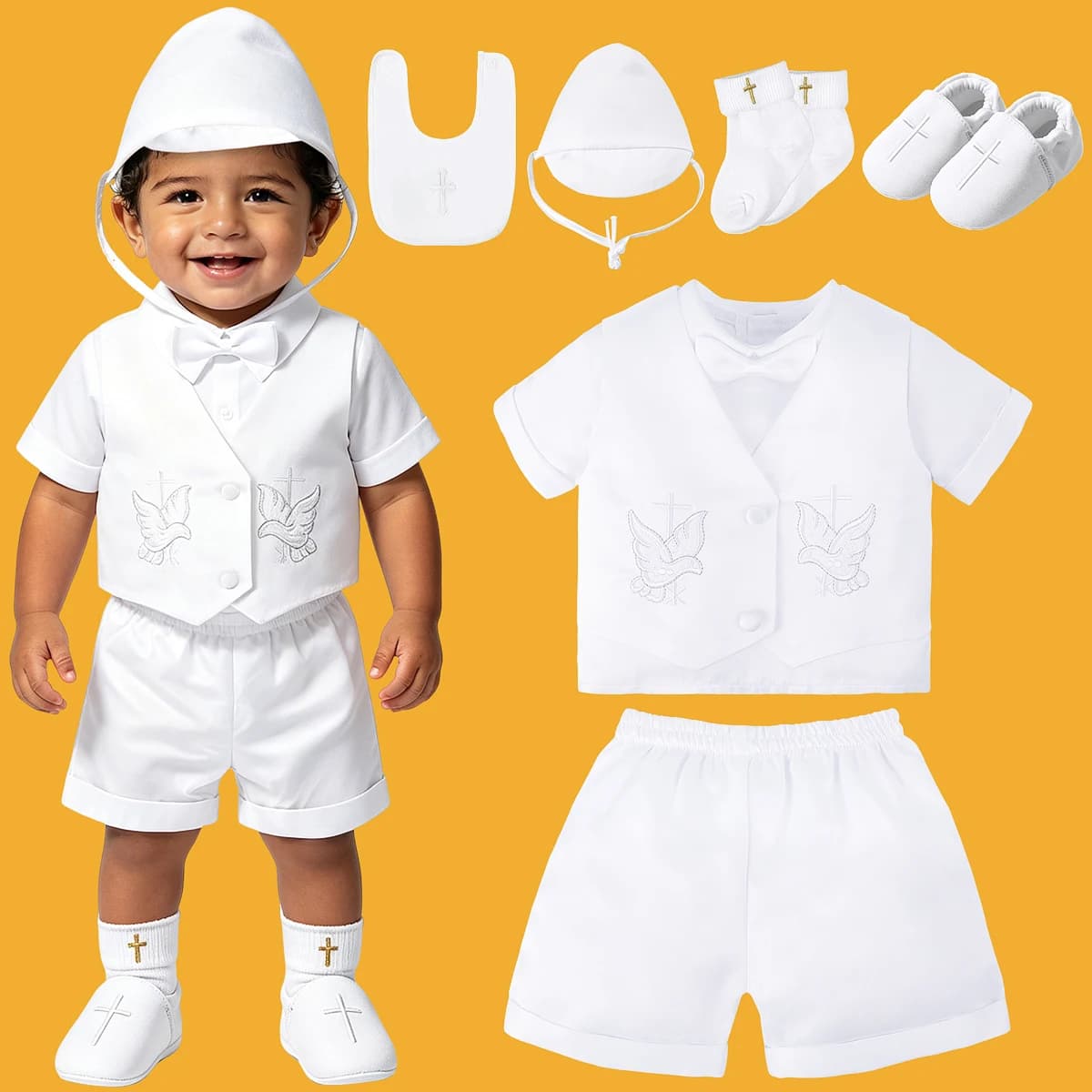 Tenue de baptême pour bébés garçons, ensemble de colombe de baptême blanche pour nourrissons, déication du nouveau-né, cadeau d'anniversaire d'église de pâques, vêtements à manches courtes