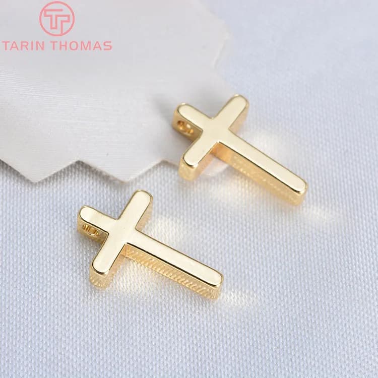 (1715)13*8MM Pendentifs Croix Miniatures en Laiton Plaqué Or Champagne 24K, Accessoires de Bijoux DIY, Vente en Gros