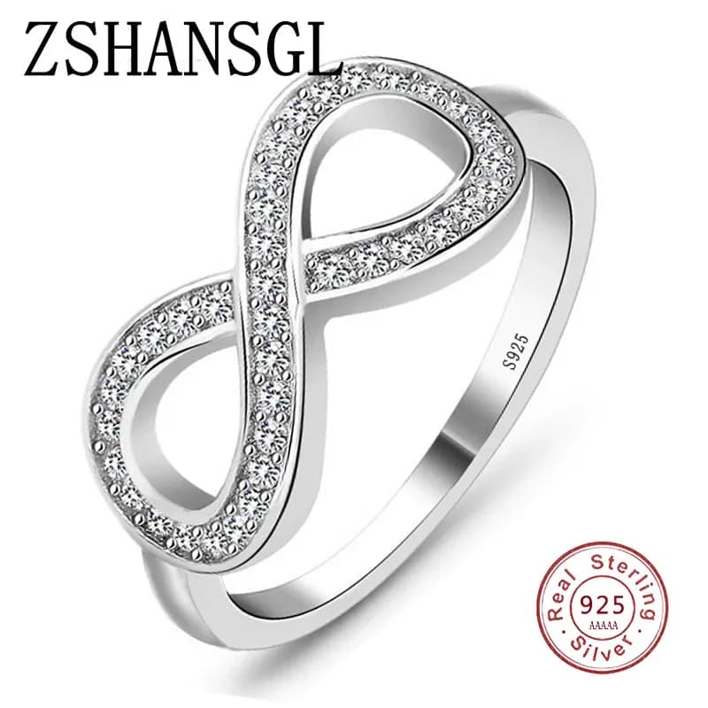 Bagues en argent regardé 925 pour femmes, bijoux en argent, forme Cz Extron Endless Love Claddpiez8, mode féminine