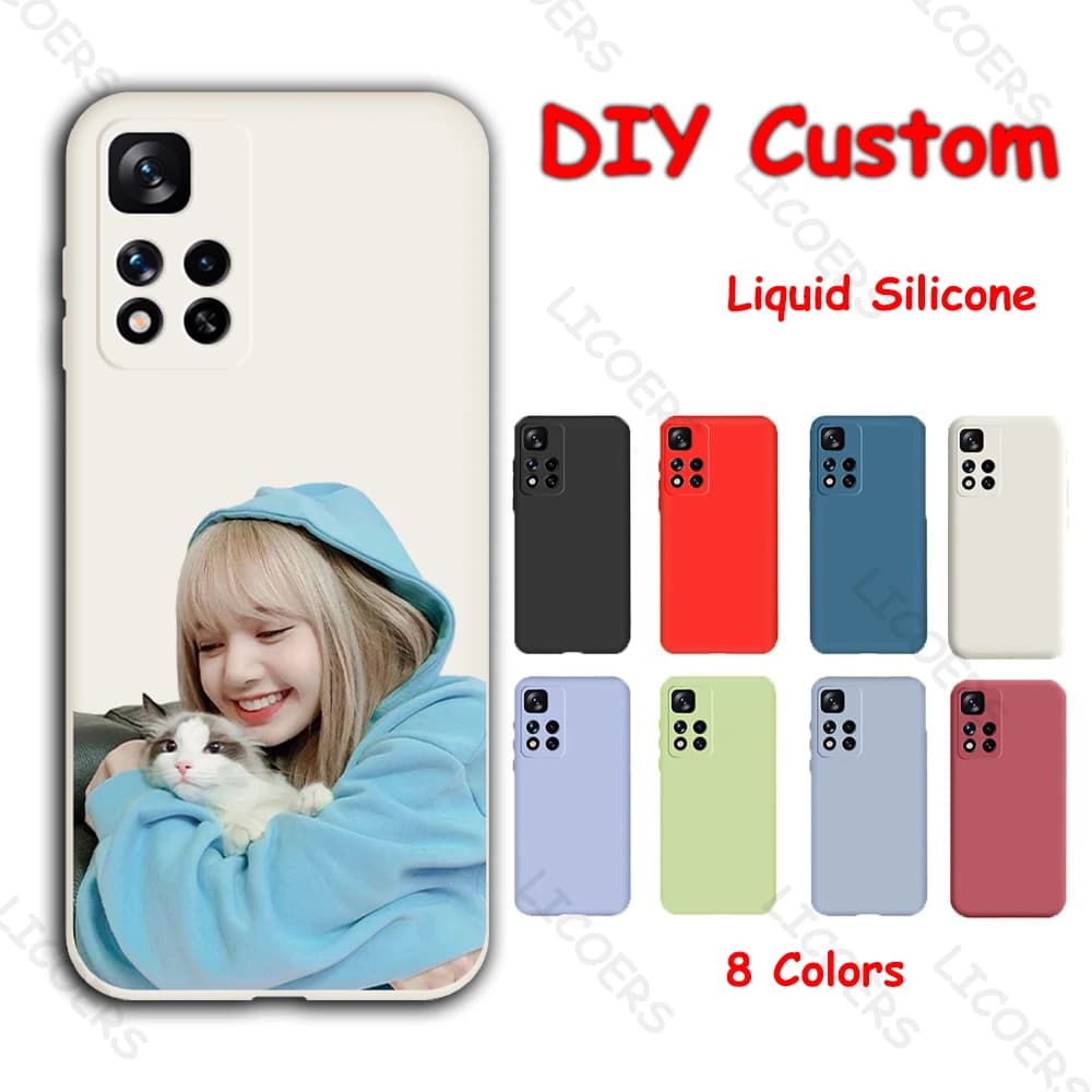 Coque de téléphone bricolage pour Xiaomi, coque en silicone liquide, logo personnalisé, nom et photo, POCO Tage Mi 13, 12S, 12, 11 Lite, NE, 10T, Redmi Note 12, 9T, 10S