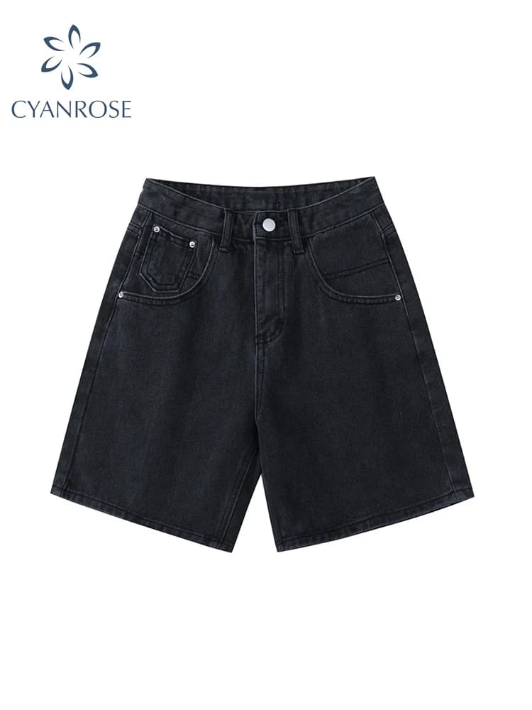2025 été femmes taille haute Denim Shorts décontracté ample dames grande taille Streetwear mode bouton jambe large jean court femme