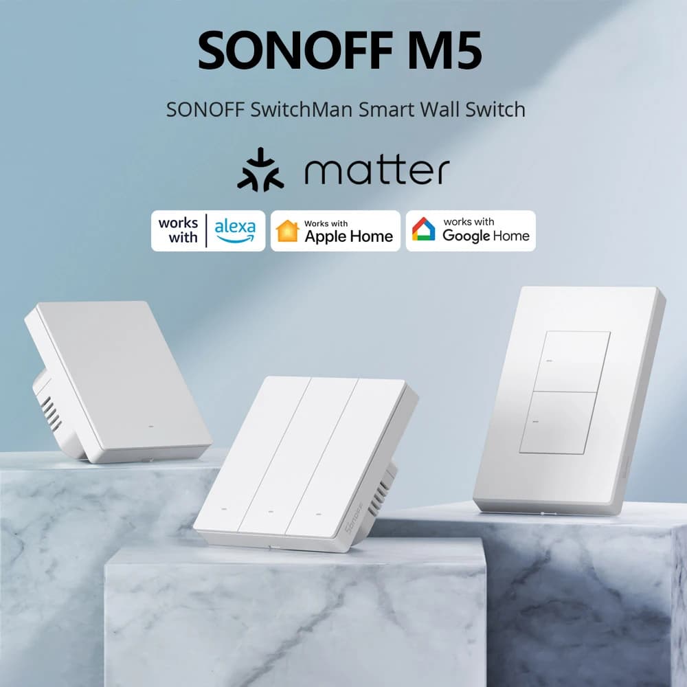 Sonoff M5 120W 86W Matter Wifi Interrupteur Mural Intelligent Contrôle à Distance via l'application EWelink Contrôle Vocal avec Alexa Google Home Homekit