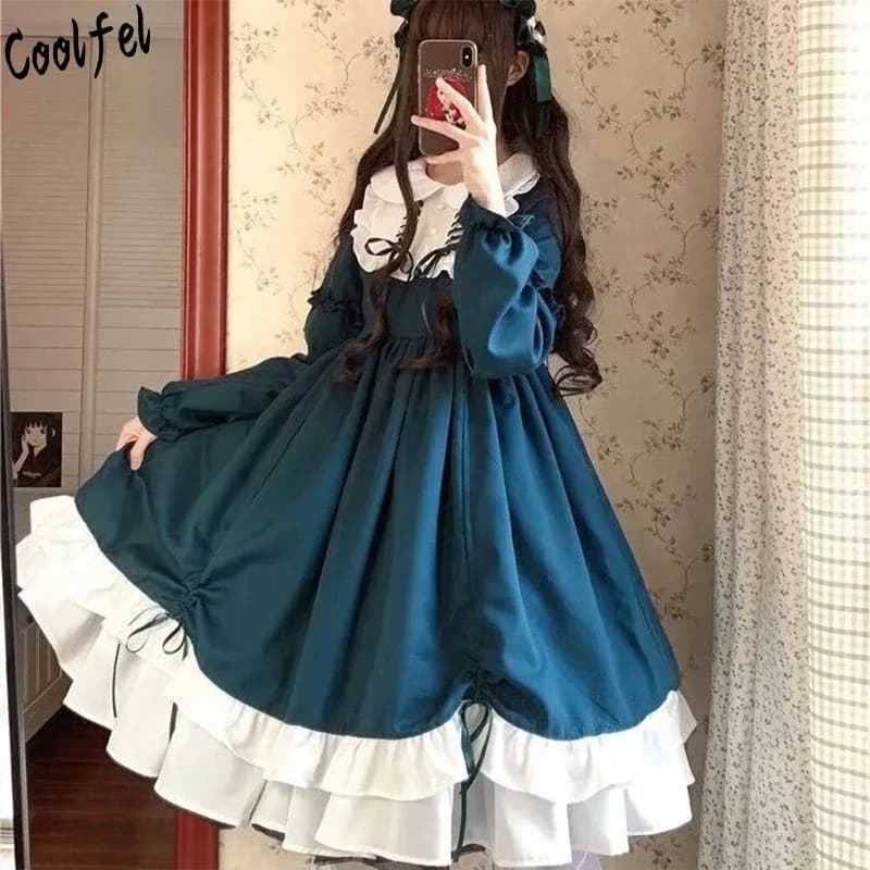 Coalfell-Robe Lolita Vintage Douce, Gothique, Volants, Noeud Papillon, Solide, Document, Victorienne, Cosplay