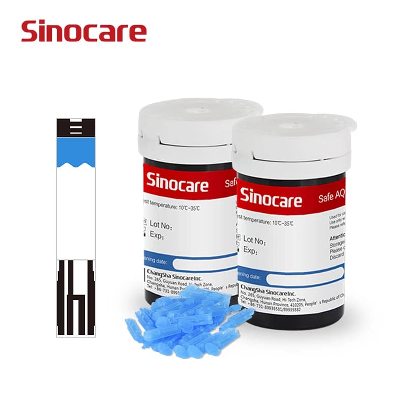 50/100/200/400 pièces Bandelettes de test de glycémie Sinocare Safe AQ avec lancette (pour Safe AQ Smart, Safe AQ Voice uniquement)