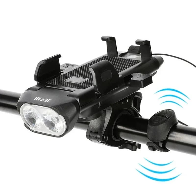 Feu avant de vélo 4 en 1, support USB pour téléphone, klaxon de vélo, lampe de poche pour vtt, phare étanche, batterie externe pour cyclisme, accessoire de vélo BMX