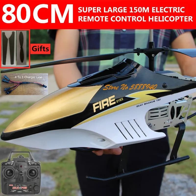Hélicoptère télécommandé électrique avec cadre en alliage, jouet anti-chute, tout le corps, lumières LED, grand modèle RC, 3,5 CH, 80cm, 150 m